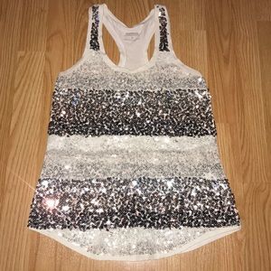 Express sequin tank top with lace